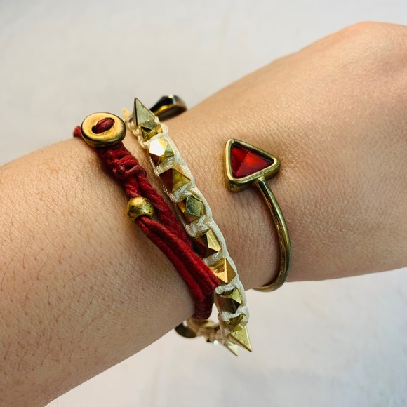 COPY - set of 3 fashion jewelry bundle red and gold spiked bracelets - Picture 2 of 15